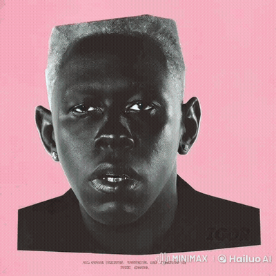 Black and White Man Face Saying Iggy on Pink Background