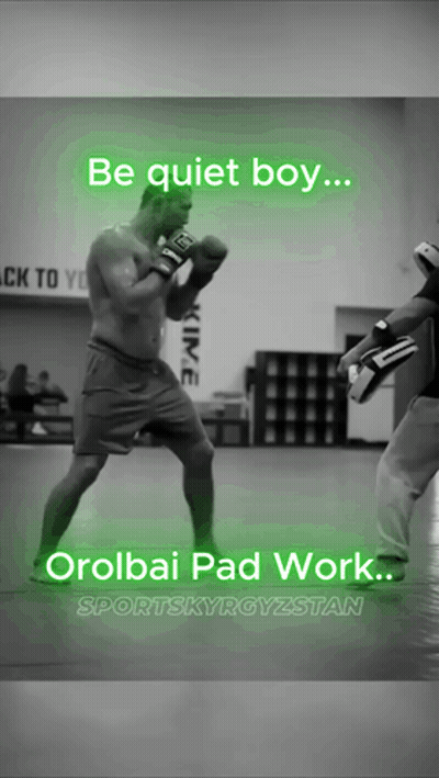 Black And White Man In Boxing Gloves Be Quiet Boy Orolbai Pad Work Sportskyrgyzstan GIF