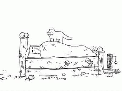 Black And White Man Laying On Bed With Cat GIF