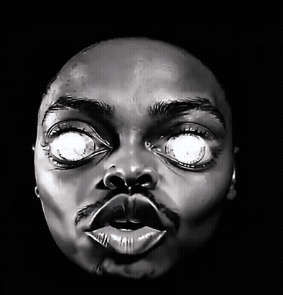 Black And White Man's Face With Glowing Eyes GIF