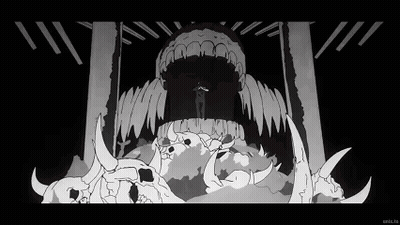 Black And White Man Standing In Front Of Monster Mouth GIF