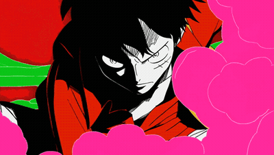 Black And White Man Surrounded By Pink And Green Clouds GIF