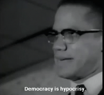 Black And White Man With Glasses Democracy Is Hypocrisy GIF