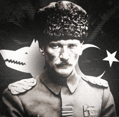 Black And White Man With Mustache And Flag GIF