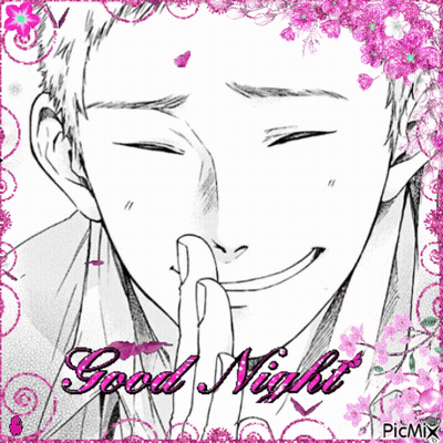 Black And White Man With Pink Butterfly Good Night GIF
