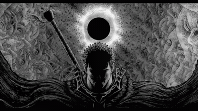 Black And White Man With Sword And Black Circle GIF