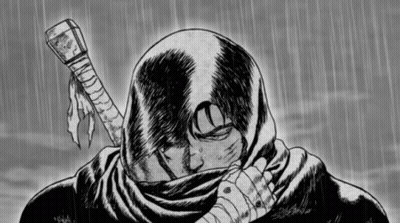 Black And White Man With Sword Covering Face GIF