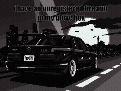 Black And White Mercedes With Firearm Warning GIF