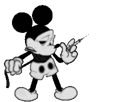 Black And White Mickey Mouse Holding Syringe Sticker