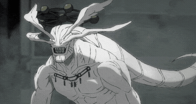 Black And White Monster With Horns And Chain GIF