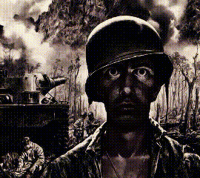 Black And White Painting Of Soldier With Helmet GIF