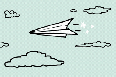 Black And White Paper Airplane Flying GIF