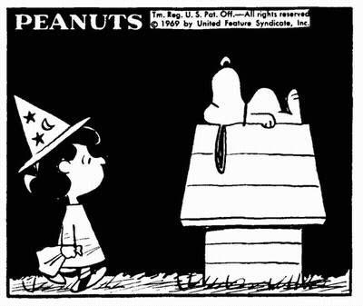 Black And White Peanuts Trick Or Treat Comic Strip GIF
