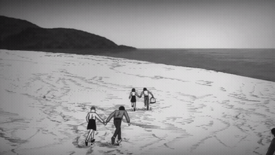 Black And White People Holding Hands On Beach GIF