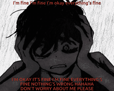 Black And White Person Holding Head I'm Fine I'm Fine GIF