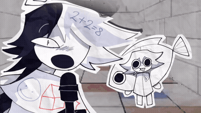 Black And White Person Holding Microphone Next To 2 + 2 = 8 Paper GIF