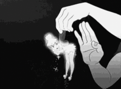 Black And White Person Holding Tinkerbell Doll GIF