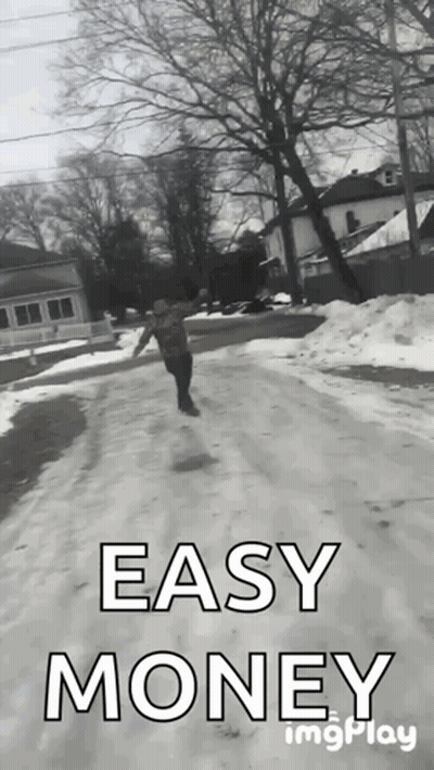 Black And White Person Walking Snowy Road Easy Money GIF