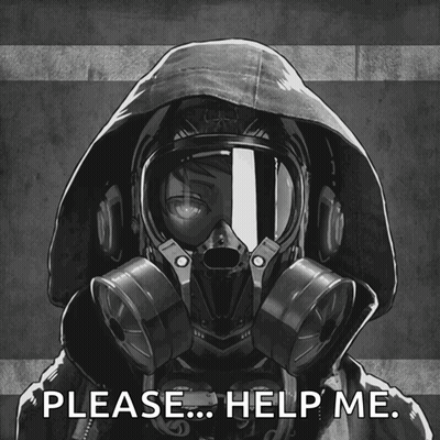 Black-And-White Person With Gas Mask Asking Help GIF