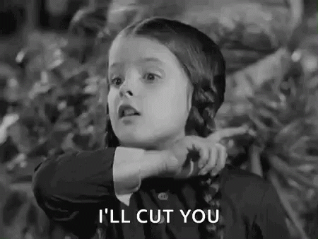 Black And White Photo Little Girl I'll Cut You GIF
