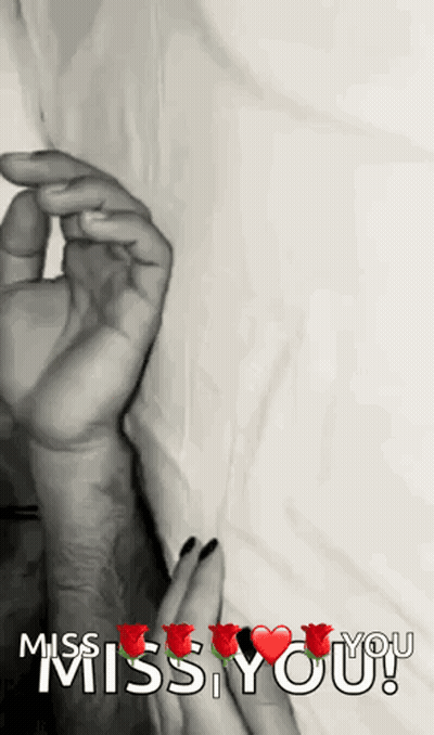 Black And White Photo Man And Woman Holding Hands Saying Miss You GIF