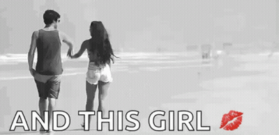 Black And White Photo Man And Woman Walking On Beach Saying And This Girl GIF