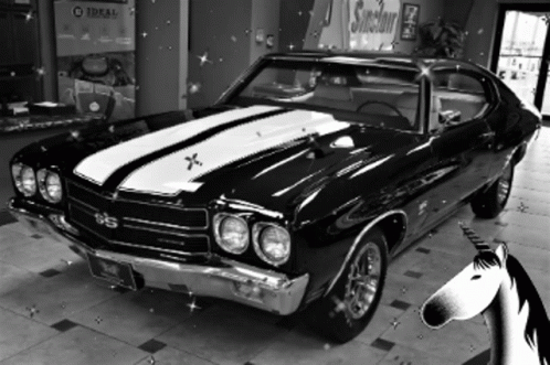 Black And White Photo Of Black SS Car GIF