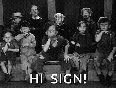 Black And White Photo Of Children On Ledge Saying Hi Sign GIF