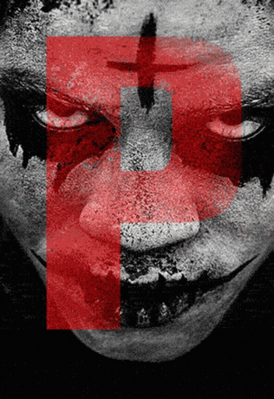 Black And White Photo Of Clown With Red Square Around Face GIF