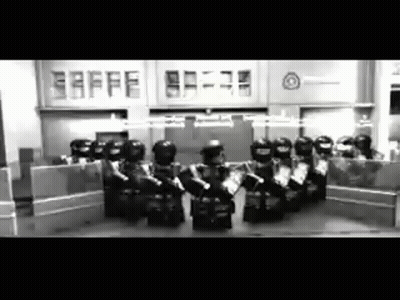 Black And White Photo Of Lego Soldiers In Line GIF