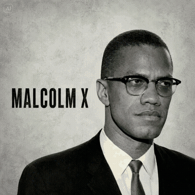 Black And White Photo Of Malcolm X With Glasses GIF