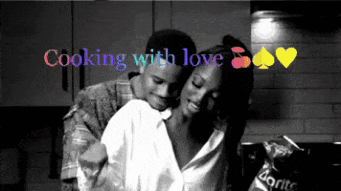 Black And White Photo Of Man And Woman With Cooking With Love Text GIF