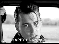 Black And White Photo Of Man In Car With Happy Bday Papi GIF