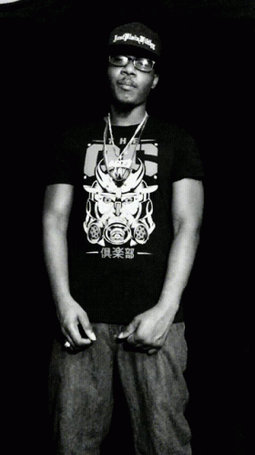 Black And White Photo Of Man In T-Shirt With Samurai GIF