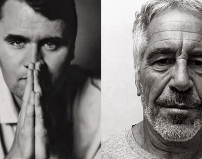 Black And White Photo Of Man With Hands Folded Next To Bearded Man GIF
