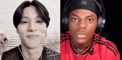 Black And White Photo Of Man With Headphones And Man In Red Shirt GIF