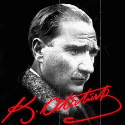 Black And White Photo Of Man With Signature K. Ata Turk GIF