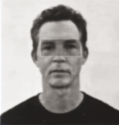 Black And White Photo Of Man With Square Around Eyes GIF