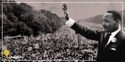 Black And White Photo Of Martin Luther King Jr. Waving To Crowd GIF