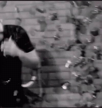 Black And White Photo Of Person In Front Of Brick Wall GIF