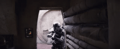 Black And White Photo Of Soldier In Room With Pipes GIF
