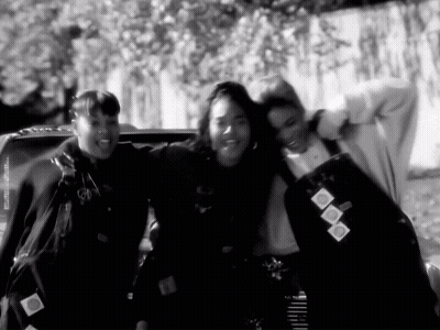 Black And White Photo Of Three Girls Posing GIF