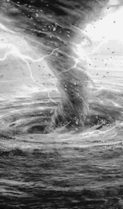 Black And White Photo Of Tornado Over Ocean GIF