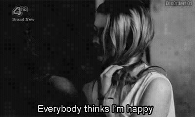 Black And White Photo Of Woman Everybody Thinks I'm Happy GIF