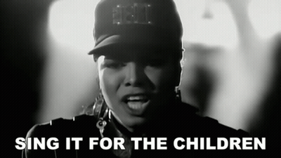 Black And White Photo Saying Sing It For The Children GIF