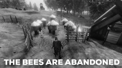 Black And White Photo Saying The Bees Are Abandoned GIF
