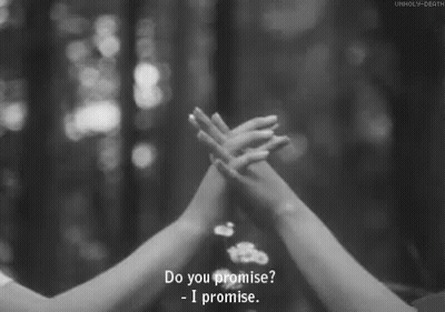 Black And White Photo Two People Holding Hands Do You Promise GIF