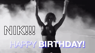 Black And White Photo Woman In Bikini Saying Niki Happy Birthday GIF