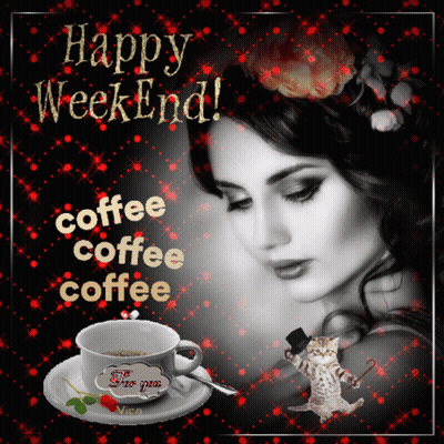 Black And White Photo Woman With Coffee Happy Weekend GIF