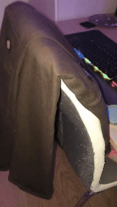 Black And White Pillow On Wooden Table Next To Keyboard GIF